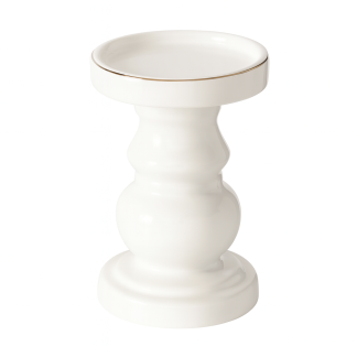 Wei&szlig;er Kerzenhalter aus gl&auml;nzender Keramik mit goldener Kante, elegantes Deko-Accessoire